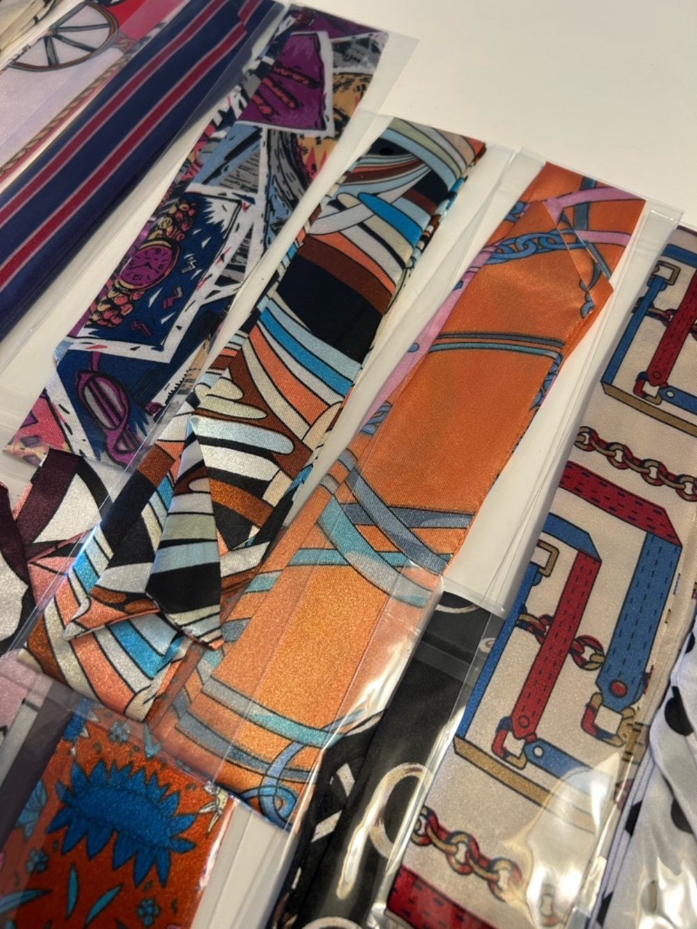 Lot of Skinny Satin Scarf Scarves 32 piece Bundle Mixed Color Designs Brand New! - Picture 6 of 15